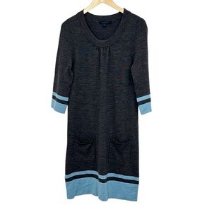 BODEN Sweater Dress MIDI Gray Colorblock With Pockets Size 12/Large EUC